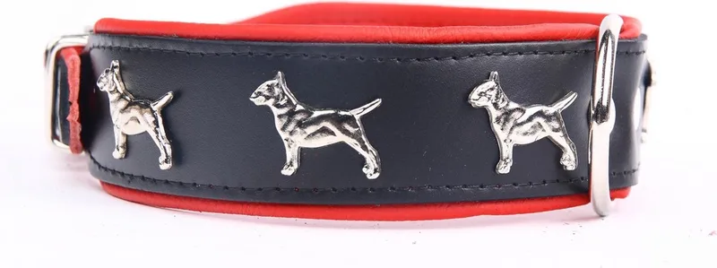 Leren Halsband - Bull Terriër - Lengte: 55 cm Verstelbaar van: 45-53 cm x 40 mm by Dog's Companion in Black, Red – product photo