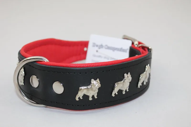 Leren Halsband - Franse Bulldog - Lengte: 65cm Verstelbaar van: 51-60 cm x 40 mm by Dog's Companion in Black, Red – product photo