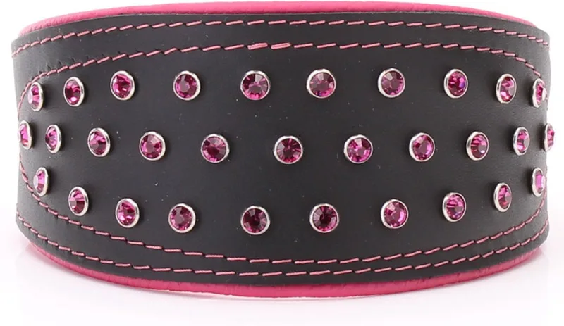 Leren halsband greyhound kristallen - Lengte: 30cm (25-29cmx50 mm), Kleur by Dog's Companion in Pink – product photo