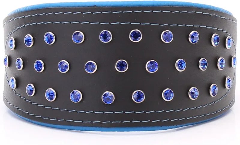 Leren halsband greyhound kristallen - Lengte: 50cm (41-48cmx70 mm), Kleur von Dog's Companion in Blau – Produktfoto