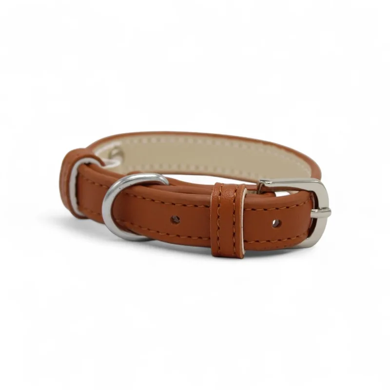 Leren Halsband Hond - PU leren hondenhalsband - Lengte: 33 cm Verstelbaar van 19-26,5 cm x 15 mm de Dog's Companion en Marron – photo produit