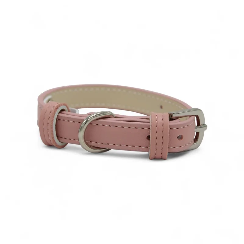 Leren Halsband Hond - PU leren hondenhalsband - Lengte: 33 cm Verstelbaar van 19-26,5 cm x 15 mm van Dog's Companion in Roze – productfoto