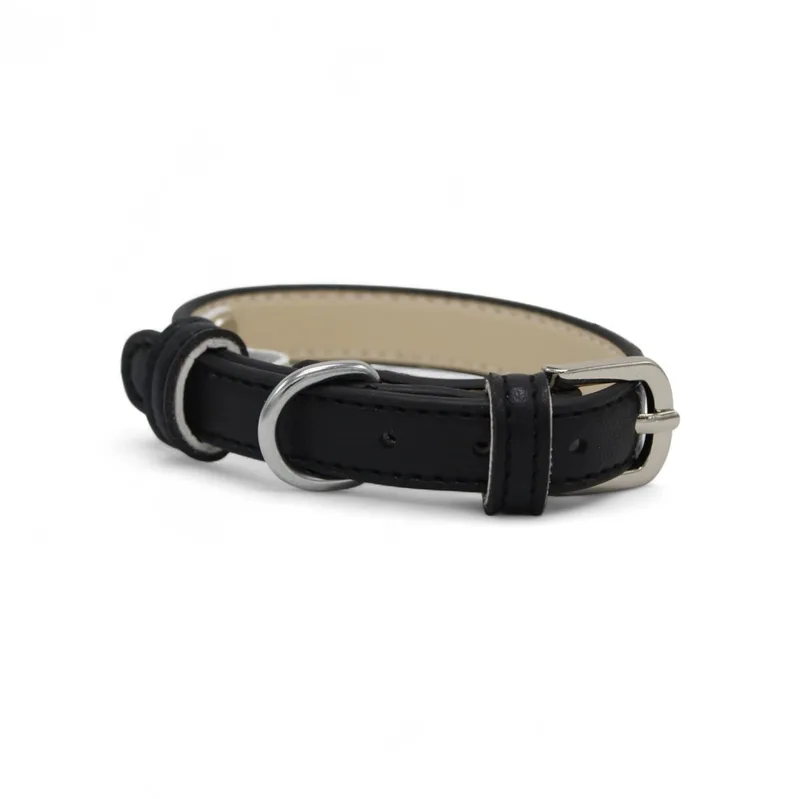 Leren Halsband Hond - PU leren hondenhalsband - Lengte: 33 cm Verstelbaar van 19-26,5 cm x 15 mm van Dog's Companion in Zwart – productfoto