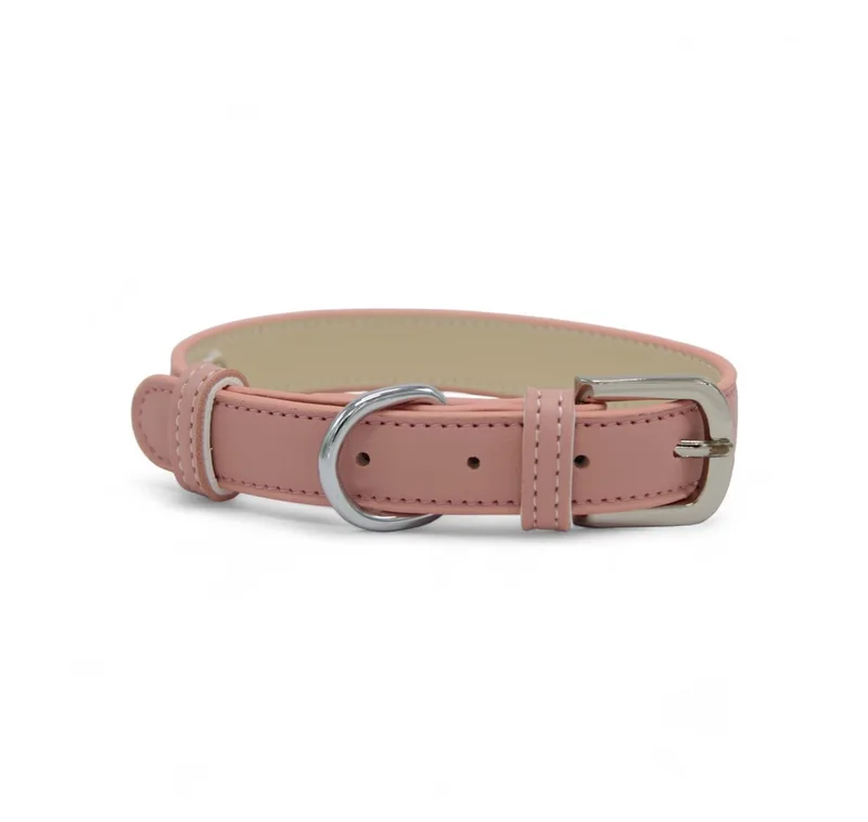 Leren Halsband Hond - PU leren hondenhalsband - Lengte: 43 cm Verstelbaar van 27-37 cm x 20 mm de Dog's Companion en Rose – photo produit
