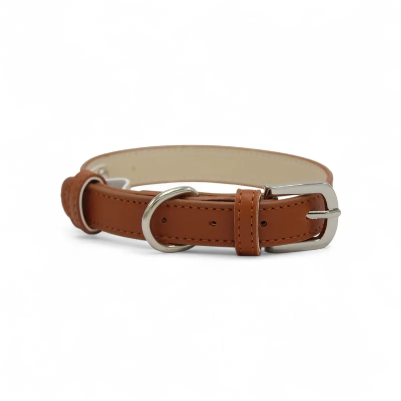 Leren Halsband Hond - PU leren hondenhalsband - Lengte: 43 cm Verstelbaar van 27-37 cm x 20 mm - Bruin fra Dog's Companion i Sort – produktbillede