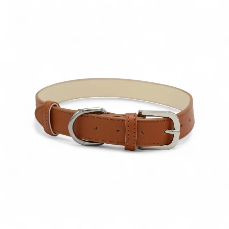 Leren Halsband Hond - PU leren hondenhalsband - Lengte: 63 cm Verstelbaar van 45-55 cm x 25 mm de Dog's Companion en Marron – photo produit