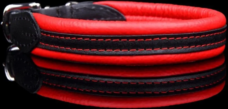 Leren Halsband - Lengte: 30 cm Verstelbaar van 23-28 cm x 16 mm - soft/duo de Dog's Companion en Rouge – photo produit