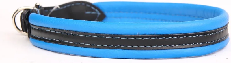 Leren Halsband - Lengte: 35 cm Verstelbaar van 29-33 cm x 16 mm - soft/duo de Dog's Companion en Bleu – photo produit