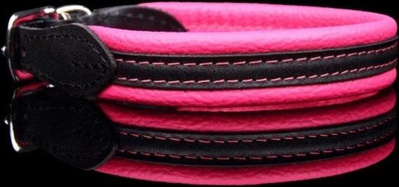 Leren Halsband - Lengte: 35 cm Verstelbaar van 29-33 cm x 16 mm - soft/duo de Dog's Companion en Rose – photo produit