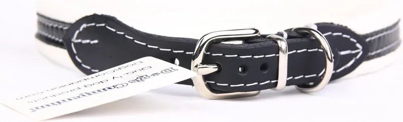 Leren Halsband - Lengte: 40 cm Verstelbaar van 33-37 cm x 16 mm - soft/duo by Dog's Companion in White – product photo