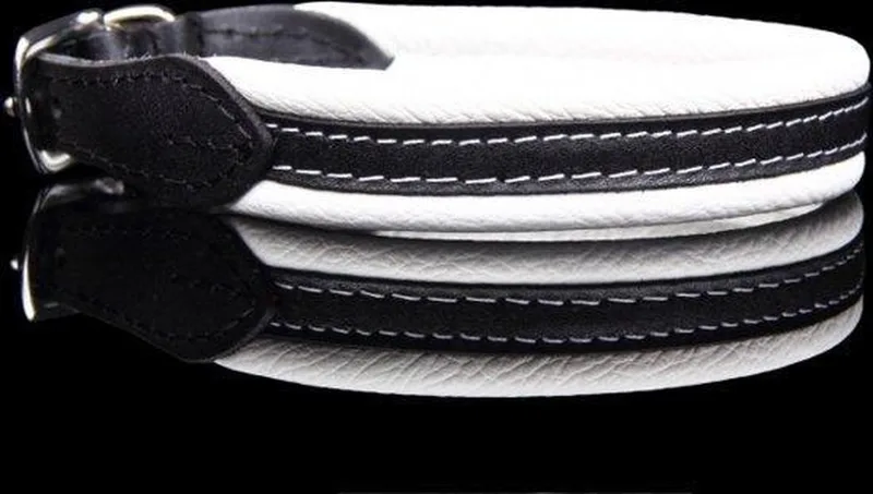 Leren Halsband - Lengte: 55 cm Verstelbaar van 49-52 cm x 20 mm - soft/duo de Dog's Companion en Blanc – photo produit