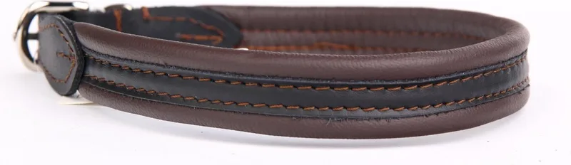 Leren Halsband - Lengte: 55 cm Verstelbaar van 49-52 cm x 20 mm - soft/duo by Dog's Companion in Brown – product photo