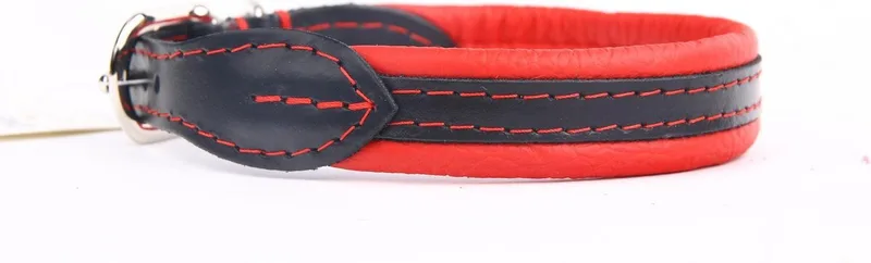 Leren Halsband - Lengte: 55 cm Verstelbaar van 49-52 cm x 20 mm - soft/duo by Dog's Companion in Red – product photo
