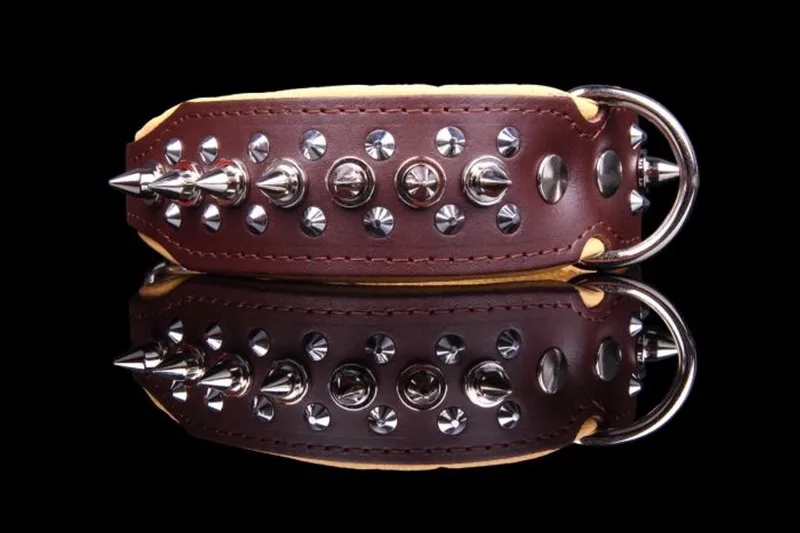 Leren Halsband - met Spikes - Lengte: 45cm Verstelbaar van: 32-41 cm x 40 mm de Dog's Companion en Marron, Naturel – photo produit