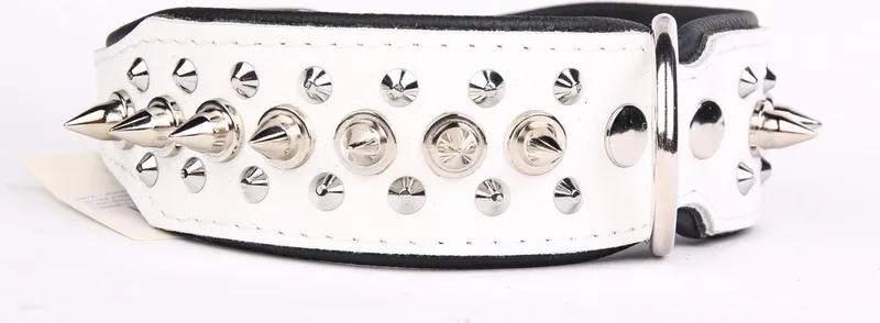 Leren Halsband - met Spikes - Lengte: 50cm Verstelbaar van: 40-47 cm x 40 mm by Dog's Companion in White, Black – product photo