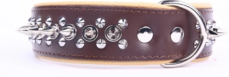 Leren Halsband - met Spikes - Lengte: 55cm Verstelbaar van: 45-53 cm x 40 mm by Dog's Companion in Brown, Natural – product photo