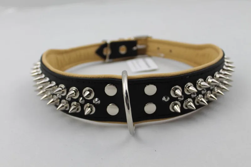 Leren Halsband - met Spikes - Lengte: 65cm Verstelbaar van: 51-60 cm x 50 mm von Dog's Companion in Schwarz, Natur – Produktfoto