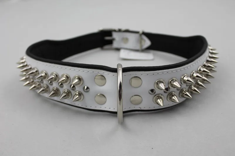 Leren Halsband - met Spikes - Lengte: 65cm Verstelbaar van: 51-60 cm x 50 mm von Dog's Companion in Weiß, Schwarz – Produktfoto