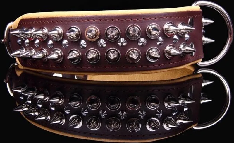 Leren Halsband - met Spikes - Lengte: 65cm Verstelbaar van: 51-60 cm x 50 mm by Dog's Companion in Brown, Natural – product photo