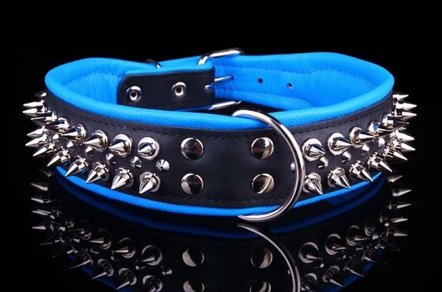Leren Halsband - met Spikes - Lengte: 65cm Verstelbaar van: 51-60 cm x 50 mm