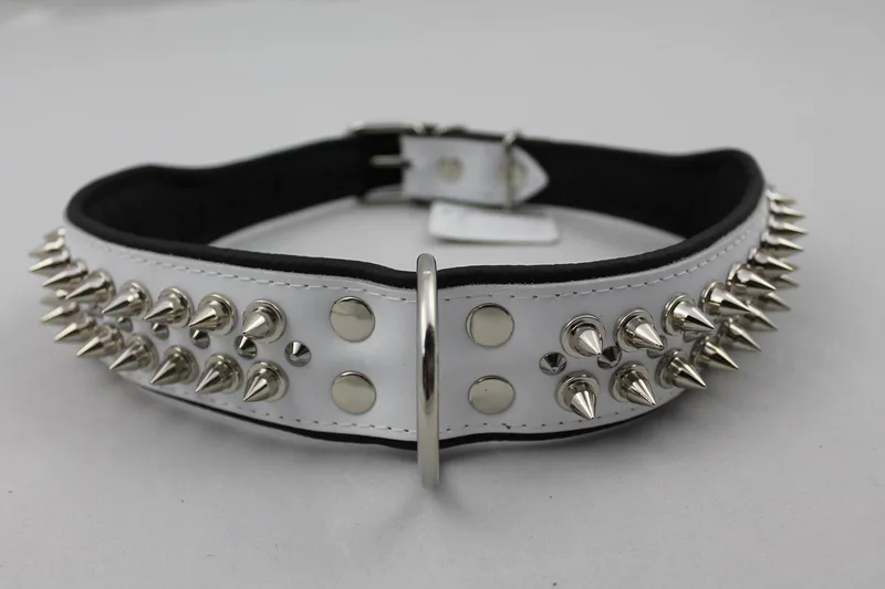 Leren Halsband - met Spikes - Lengte: 75cm Verstelbaar van: 60-73 cm x 50 mm by Dog's Companion in White, Black – product photo