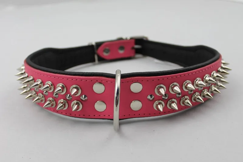 Leren Halsband - met Spikes - Lengte: 75cm Verstelbaar van: 60-73 cm x 50 mm by Dog's Companion in Pink, Black – product photo