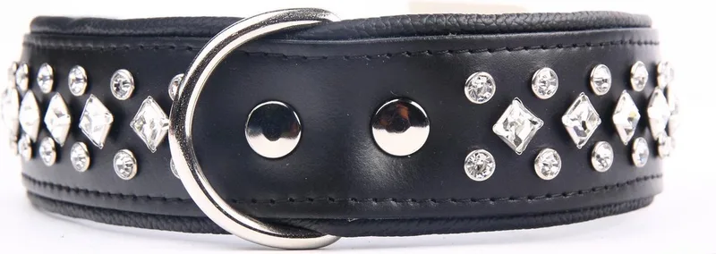 Leren Halsband - met Strass Kristallen - Lengte: 50 cm Verstelbaar van 40-47 cm x 40 mm von Dog's Companion in Schwarz – Produktfoto