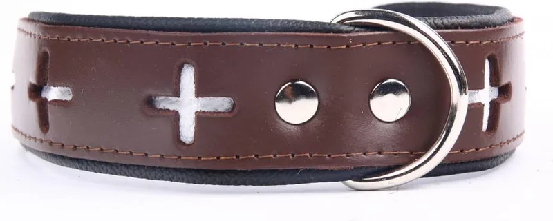Leren Halsband - Swiss - Lengte: 55 cm Verstelbaar van 45-53 cm x 40 mm de Dog's Companion en Marron – photo produit