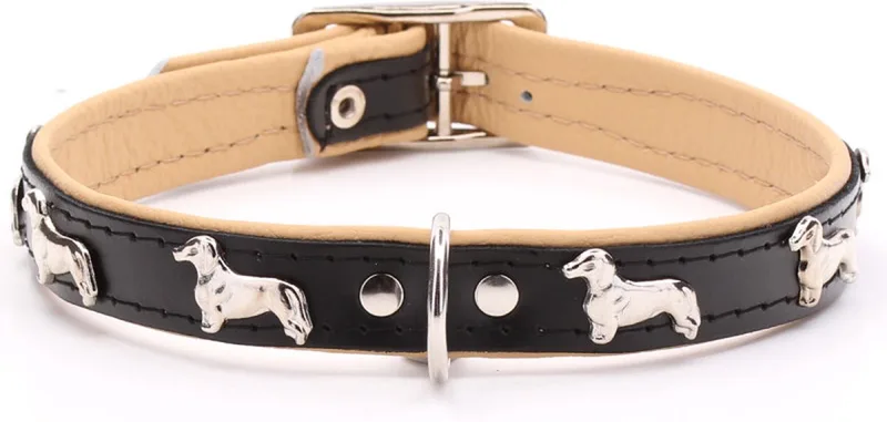 Leren Halsband - Teckel - Lengte: 35 cm Verstelbaar van 28-34 cm x 16 mm by Dog's Companion in Black, Natural – product photo