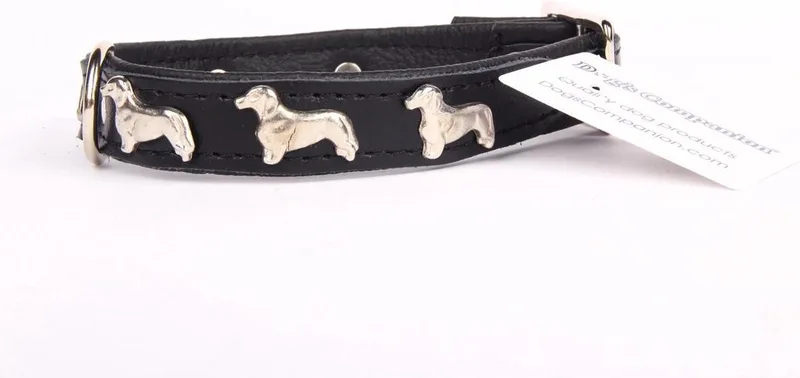 Leren Halsband - Teckel - Lengte: 45 cm Verstelbaar van 35-41 cm x 20 mm de Dog's Companion en Noir – photo produit