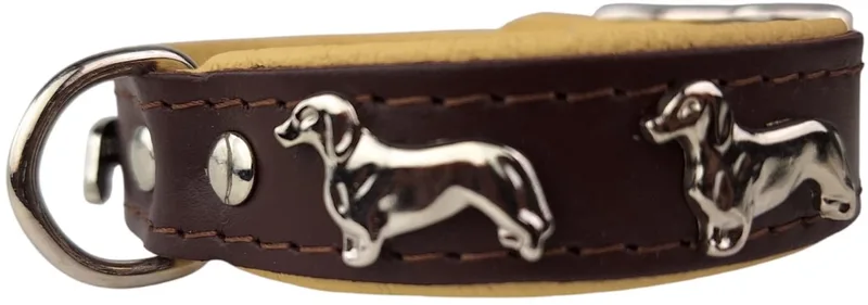 Leren Halsband - Teckel - Lengte: Lengte: 30 cm Verstelbaar van 26-31 cm x 16 mm - Bruin / Naturel de Dog's Companion en Noir, Marron – photo produit