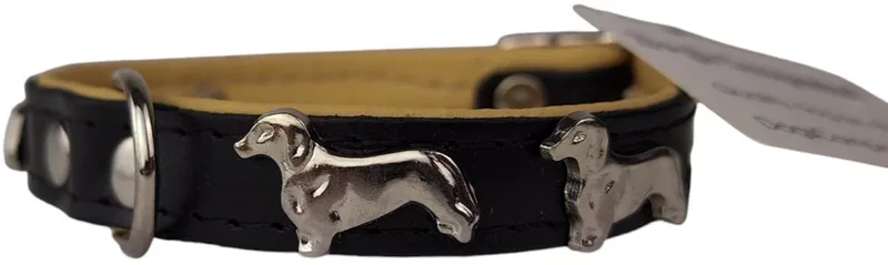 Leren Halsband - Teckel - Lengte: Lengte: 30 cm Verstelbaar van 26-31 cm x 16 mm - Naturel von Dog's Companion in Schwarz – Produktfoto
