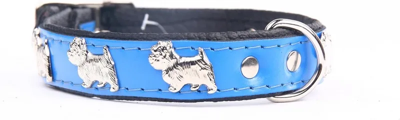 Leren Halsband - Westie - Lengte: 35cm - Verstelbaar 28-34 cm x 16 mm - Blauw / Zwart by Dog's Companion in Blue, Black – product photo