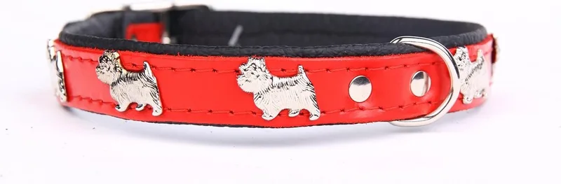Leren Halsband - Westie - Lengte: 35cm - Verstelbaar 28-34 cm x 16 mm - Rood / Zwart by Dog's Companion in Red, Black – product photo