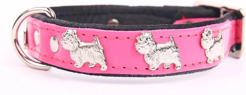 Leren Halsband - Westie - Lengte: 35cm - Verstelbaar 28-34 cm x 16 mm - Roze / Zwart von Dog's Companion in Rosa, Schwarz – Produktfoto