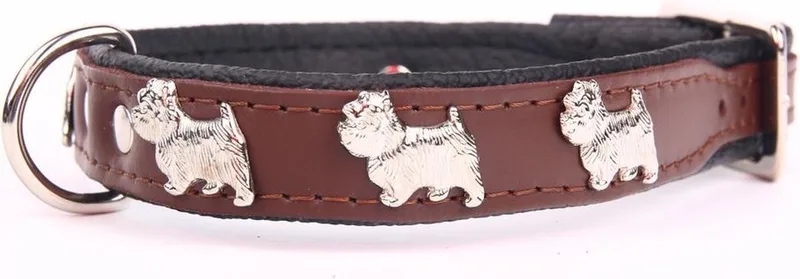 Leren Halsband - Westie - Lengte: 35cm - Verstelbaar 28-34 cm x 16 mm - Bruin / Zwart de Dog's Companion en Marron, Noir – photo produit