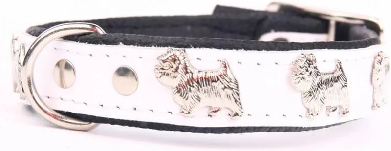 Leren Halsband - Westie - Lengte: 45cm - Verstelbaar 35-41 cm x 20 mm - Wit / Zwart de Dog's Companion en Blanc, Noir – photo produit