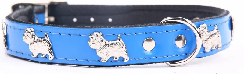 Leren Halsband - Westie - Lengte: 45cm - Verstelbaar 35-41 cm x 20 mm - Blauw / Zwart de Dog's Companion en Bleu, Noir – photo produit