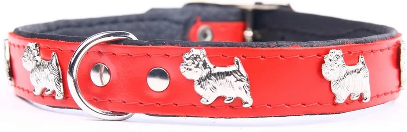 Leren Halsband - Westie - Lengte: 45cm - Verstelbaar 35-41 cm x 20 mm - Rood / Zwart de Dog's Companion en Rouge, Noir – photo produit