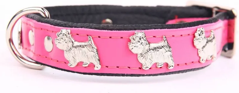 Leren Halsband - Westie - Lengte: 45cm - Verstelbaar 35-41 cm x 20 mm - Roze / Zwart de Dog's Companion en Rose, Noir – photo produit