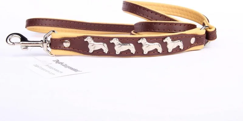 Leren Hondenriem Teckel - Lengte: 120cm (12 mm), Kleur: Bruin / Naturel de Dog's Companion en Marron, Naturel – photo produit