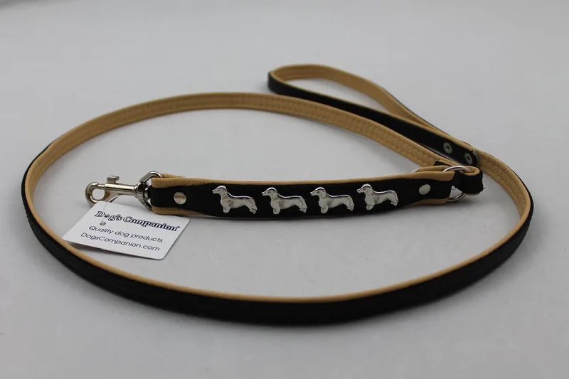 Leren Hondenriem Teckel - Lengte: 120cm (12 mm), Kleur: Zwart / Naturel by Dog's Companion in Black, Natural – product photo