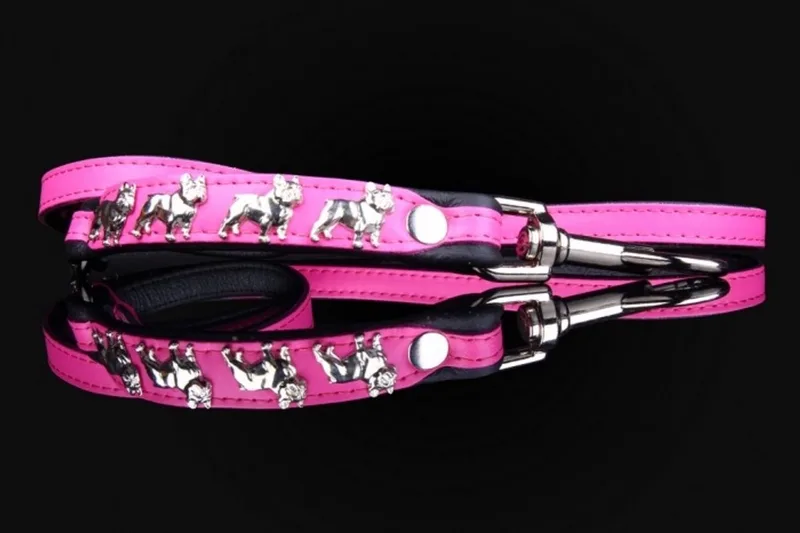 Leren hondenriem voor Franse Bulldog - Lengte: 125cm (16 mm), Kleur: Roze von Dog's Companion in Schwarz – Produktfoto