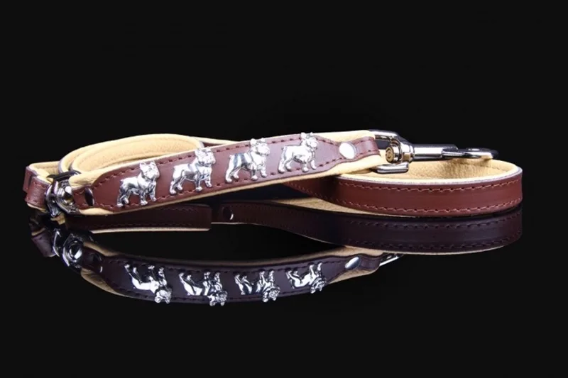 Leren hondenriem voor Franse Bulldog - Lengte: 125cm (16 mm), Kleur: / Naturel by Dog's Companion in Brown – product photo