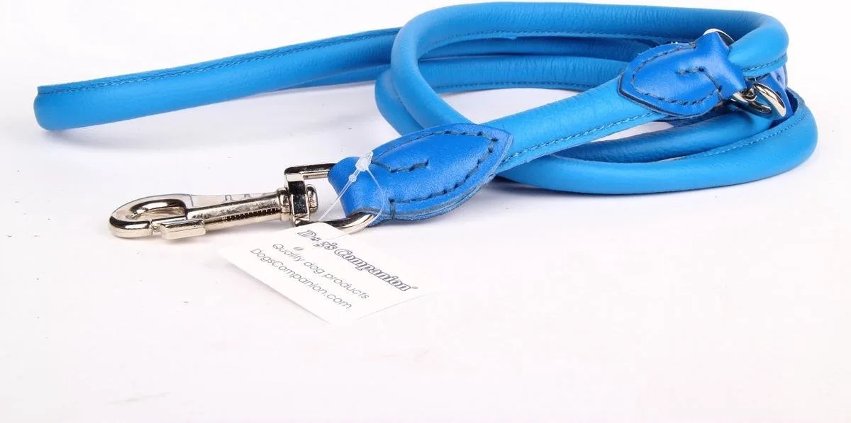 Leren Politielijn Hond, 220cm - Lengte: 220cm (12 mm), Kleur: Blauw - Verstelbaar op 130-170-210 cm de Dog's Companion en Blauw x 12 mm (dik) – photo produit