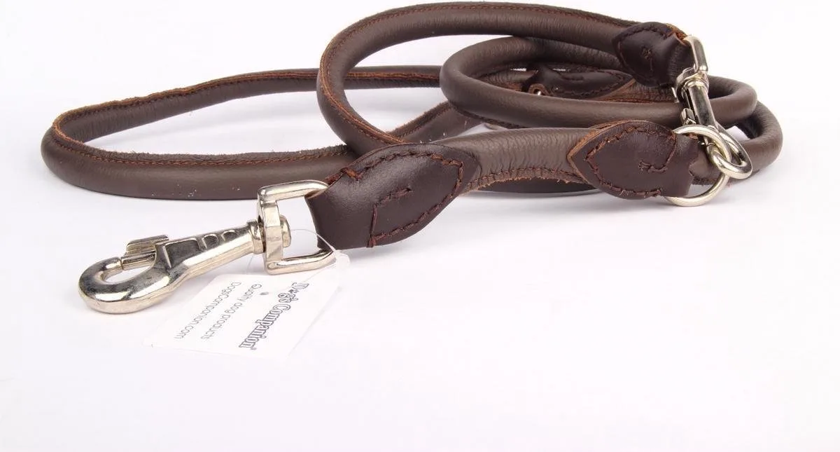Leren Politielijn Hond, 220cm - Lengte: 220cm (12 mm), Kleur: Bruin - Verstelbaar op 130-170-210 cm de Dog's Companion en Bruin x 12 mm (dik) – photo produit