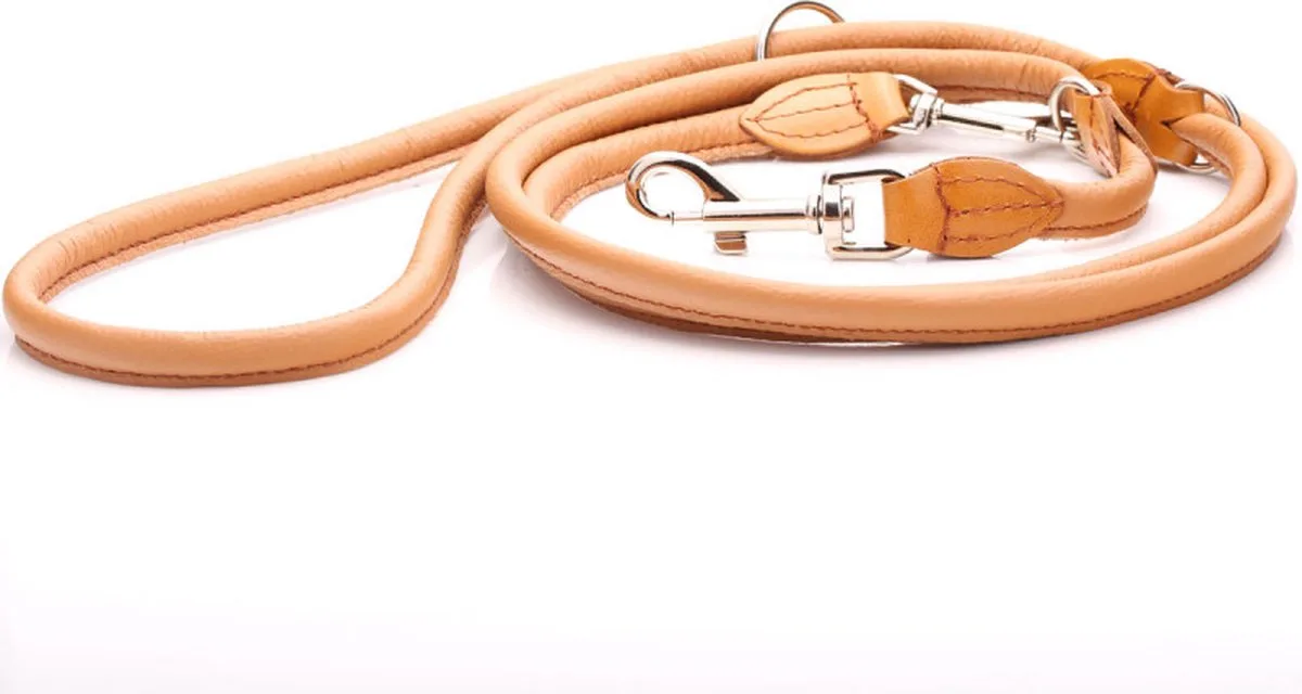 Leren Politielijn Hond, 220cm - Lengte: 220cm (12 mm), Kleur: Naturel - Verstelbaar op 130-170-210 cm de Dog's Companion en Naturel x 12 mm (dik) – photo produit