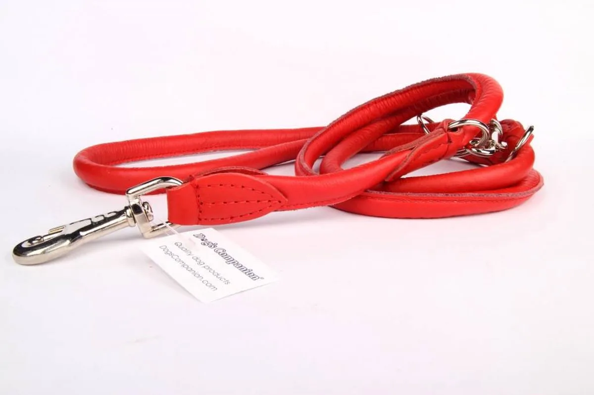 Leren Politielijn Hond, 220cm - Lengte: 220cm (12 mm), Kleur: Rood - Verstelbaar op 130-170-210 cm de Dog's Companion en Rood x 12 mm (dik) – photo produit