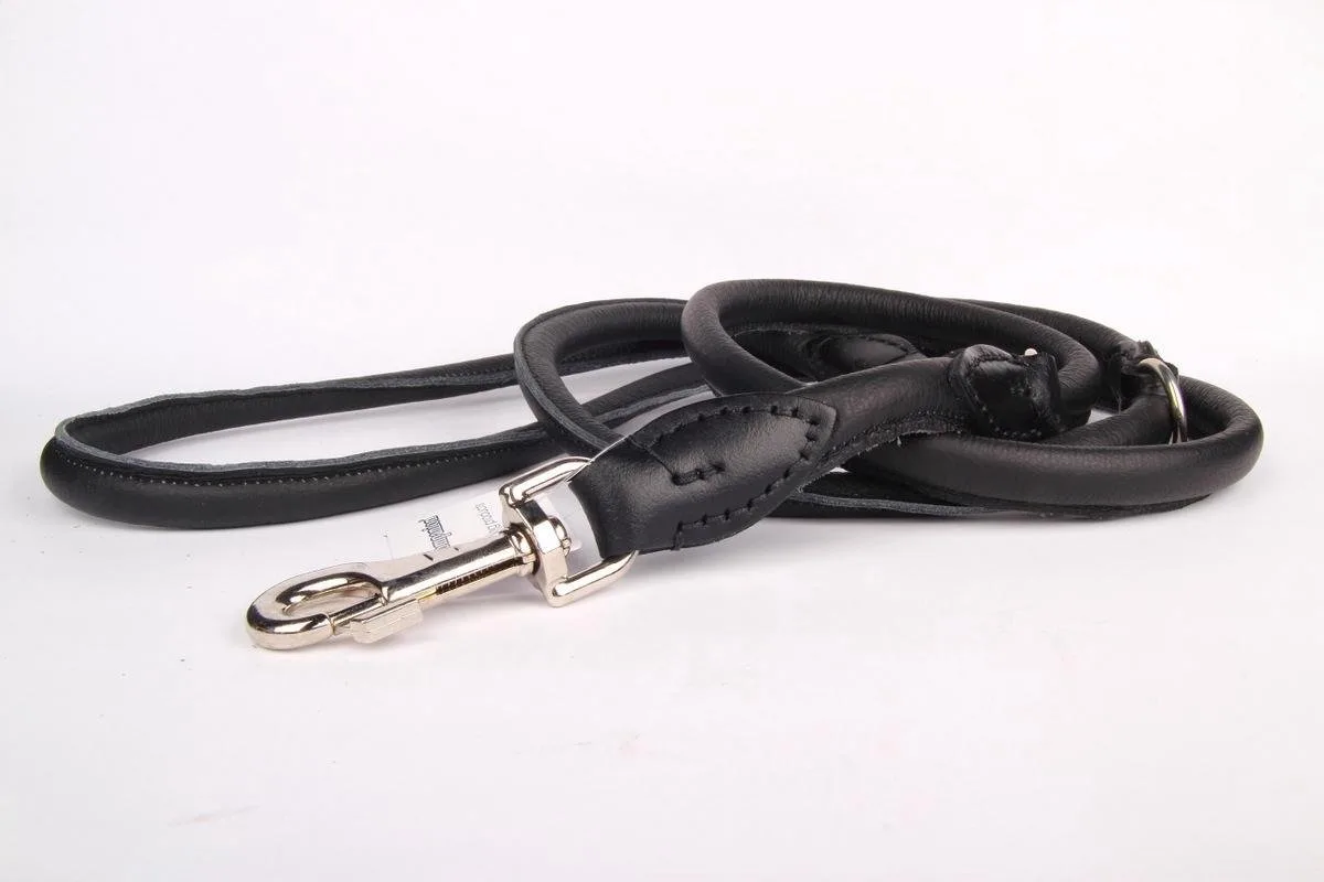 Leren Politielijn Hond, 220cm - Lengte: 220cm (12 mm), Kleur: Zwart - Verstelbaar op 130-170-210 cm de Dog's Companion en Zwart x 12 mm (dik) – photo produit