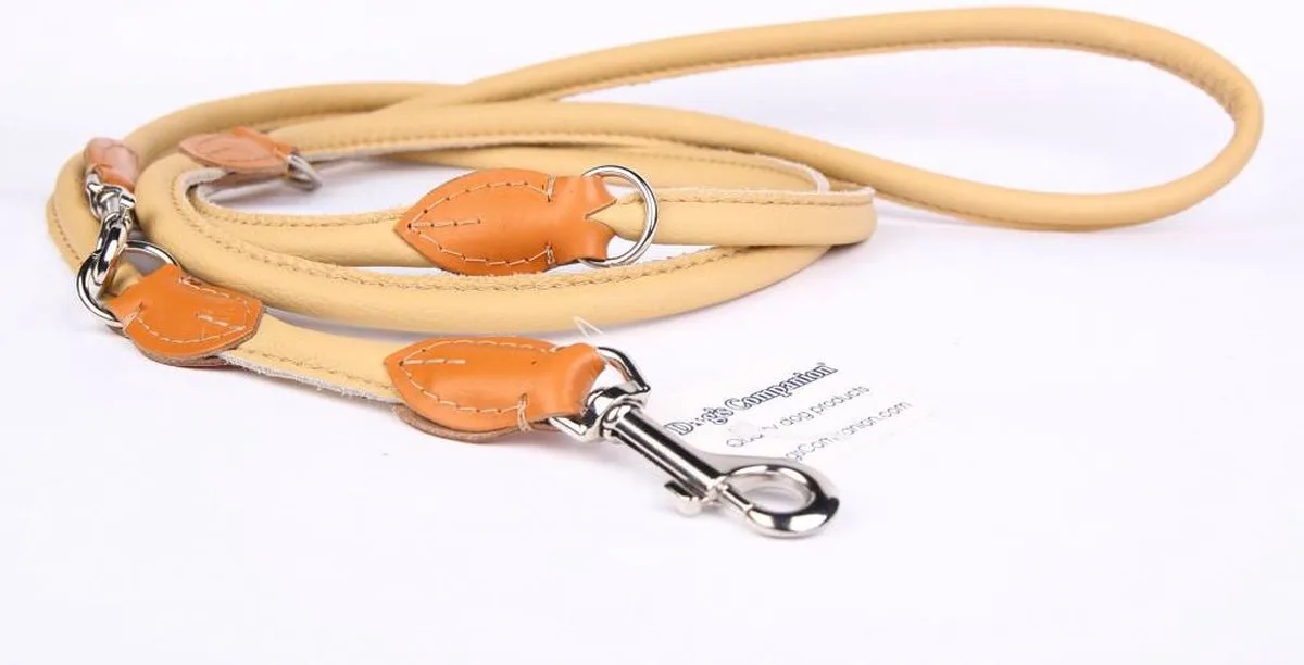 Leren Politielijn Hond, 220cm - Lengte: 220cm (8 mm), Kleur: Naturel - Verstelbaar op 130-170-210 cm de Dog's Companion en Naturel x 8 mm (dik) – photo produit